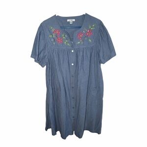 Go Softly Patio house dress mumu XL Plus Size Jean embroidery floral comfy